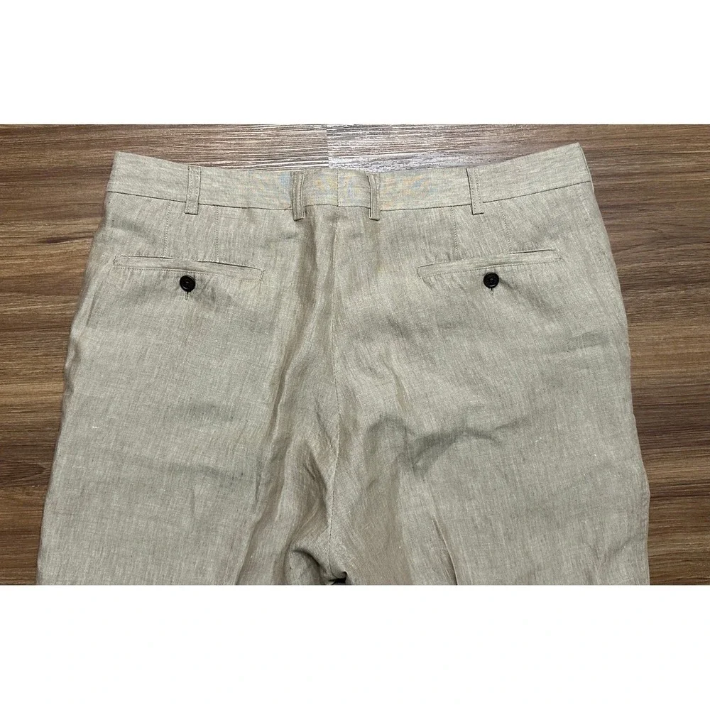ORVIS Wide Leg Men's Pleated 100% Linen Cuffed Dress Pants Tan/Brown Sz 38x26